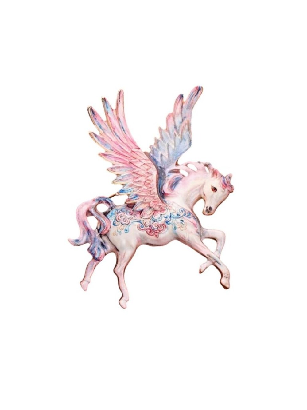 Pegasus Brooch Pin With Pastel Pink & Blue Enamel Floral Wings
